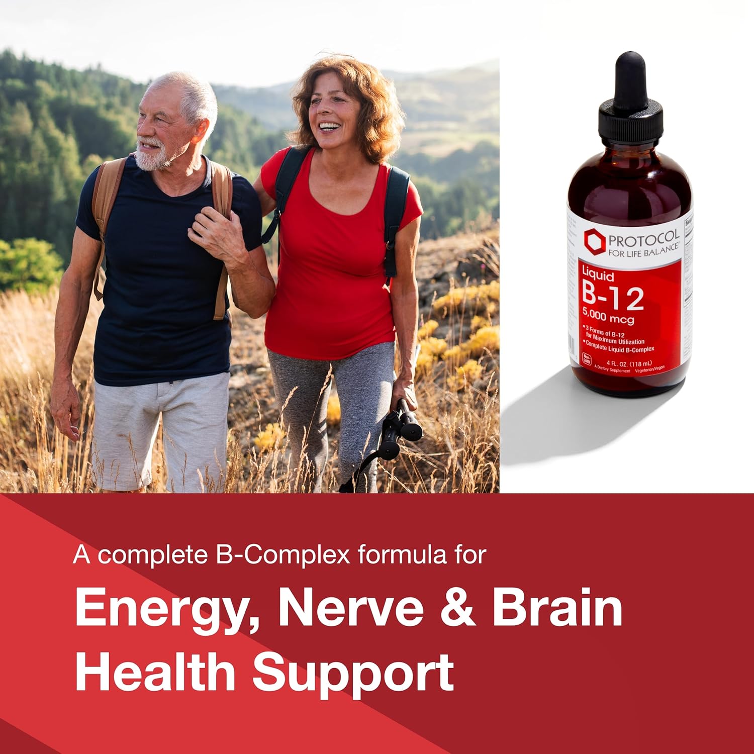 PROTOCOL FOR LIFE BALANCE Liquid B-12 5,000mcg - Nervous System Support - with B Vitamins - Dairy Free & Vegan Vitamin B Liquid - 4 fl oz Nirvana Guru