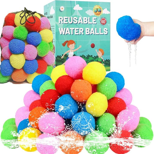 60 Pcs Reusable Water Balls, Reusable Water Balloons for Outdoor Toys and Games, Water Toys for Kids and Adults Boys and Girls - Summer Balls for Pool and Backyard Fun nirvanaguru