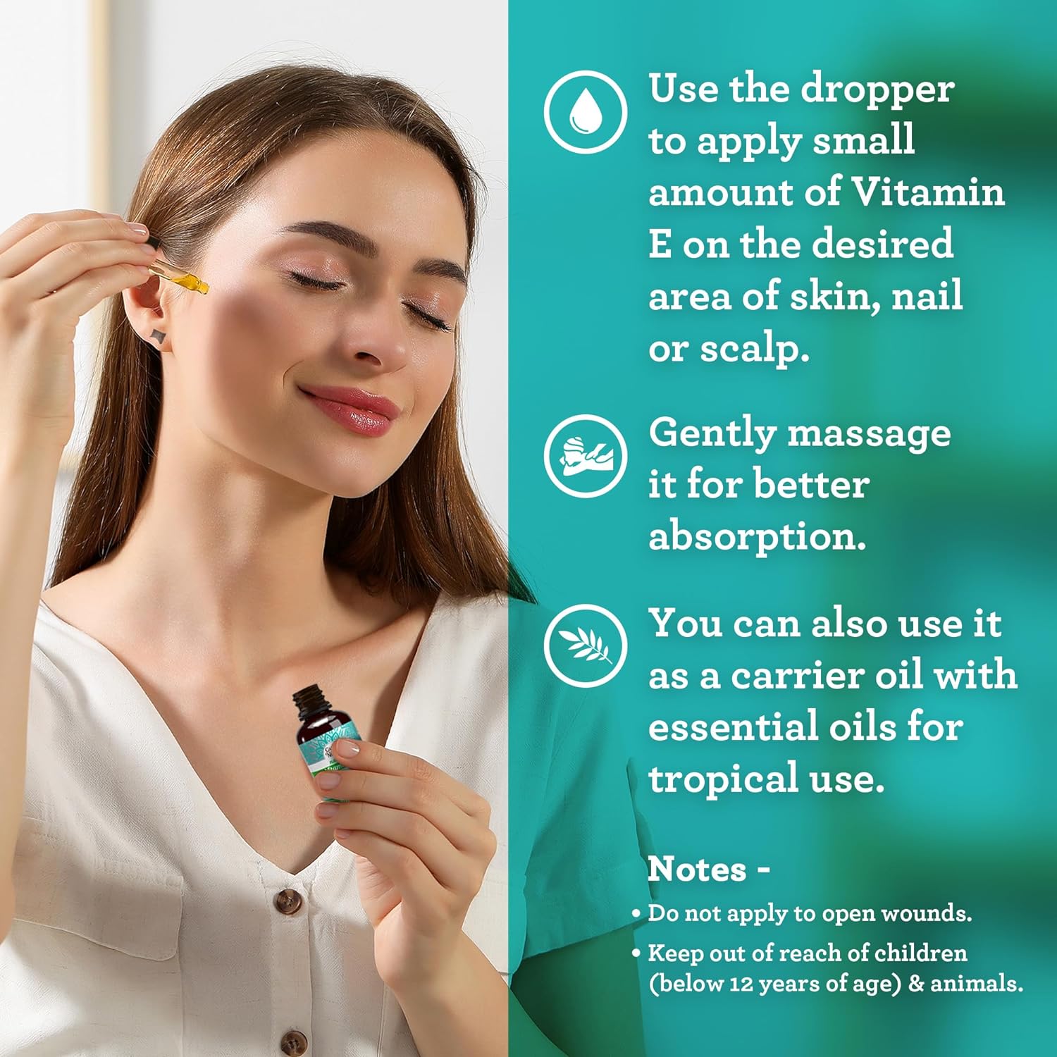 GuruNanda Vitamin E Oil, 2 Fl Oz Pure & Natural, 15,000 IU per Bottle, for Skin, Hair, Face, Nails & Scars, With Coconut Oil to Help Nourish & Moisture, Non-GMO & Vegan Nirvana Guru