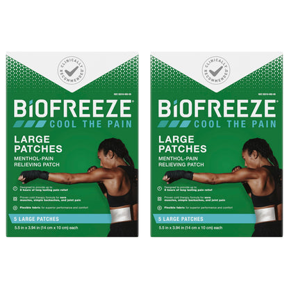Biofreeze Large Pain Relief Patches, Menthol Pain Patches for Lower Back, Neck, Knee, & Shoulder, Comfortable & Flexible Fabric Stays in Place, FSA Eligible, 5 ct