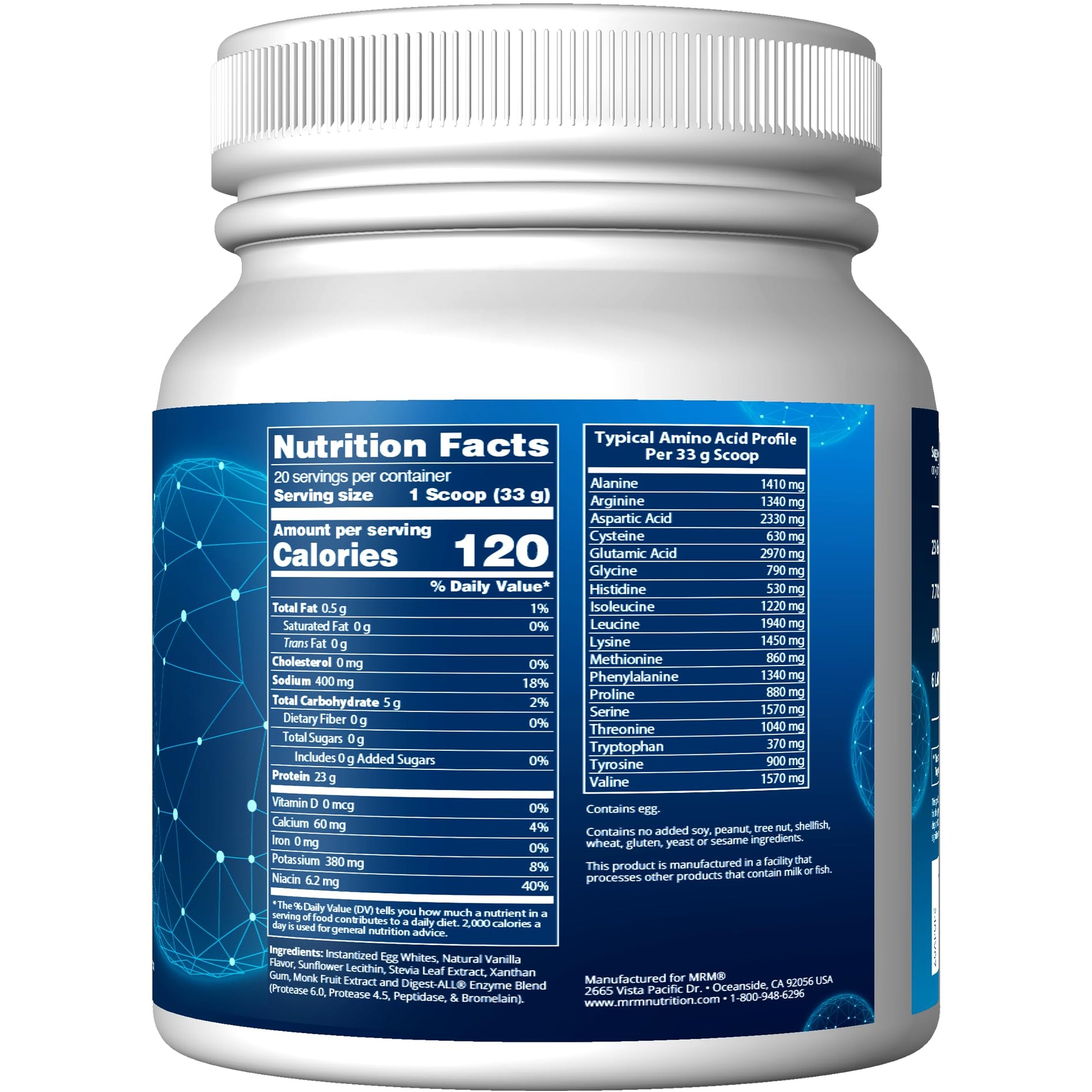MRM Nutrition Egg White Protein | Vanilla Flavored | 23g Fat-Free Protein | with Digestive enzymes | Highest Biological Value | Clinically Tested | 20 Servings - Nirvana Guru