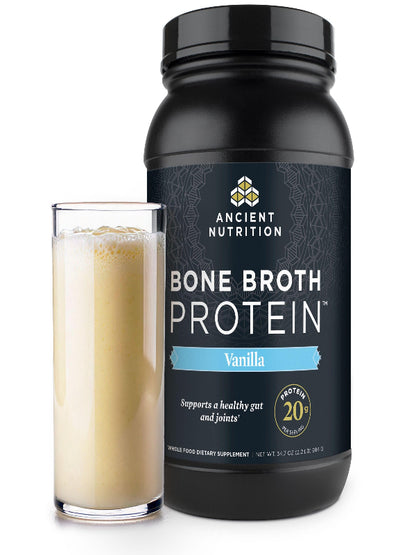 Ancient Nutrition Grass Fed, Cage Free, Bone Broth Protein Powder, 20g Protein, Hydrolyzed Collagen Peptides, Keto & Paleo Friendly, Supports Joint, Gut Health, Vanilla, 40 Servings - Nirvana Guru