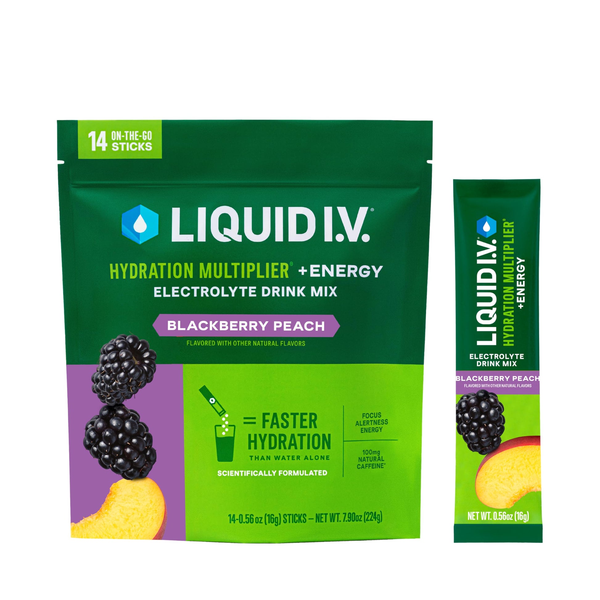 Liquid I.V.® Hydration Multiplier +Energy - BlackBerry Peach | Electrolyte Powder Drink Mix | 1 Pack (14 Servings) - Nirvana Guru