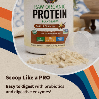 Organic Vegan Unflavored Protein Powder, Garden of Life 22g Plant Based Protein & BCAAs, Organic Protein Powder with Probiotics & Enzymes, Non-GMO, Gluten-Free Lactose Free 1.2 LB - Nirvana Guru
