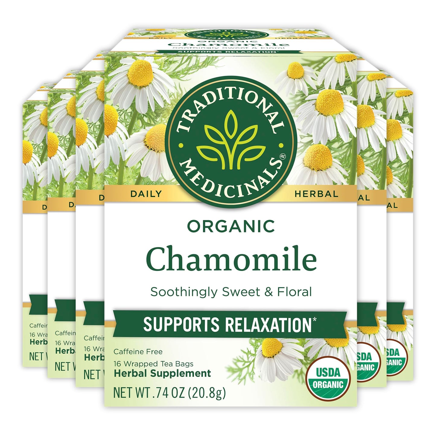 Traditional Medicinals Tea, Organic Chamomile, Calming, Calms Your Nerves, Supports Healthy Digestion, 96 Tea Bags (6 Pack) - Nirvana Guru