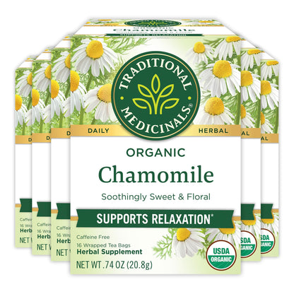 Traditional Medicinals Tea, Organic Chamomile, Calming, Calms Your Nerves, Supports Healthy Digestion, 96 Tea Bags (6 Pack) - Nirvana Guru