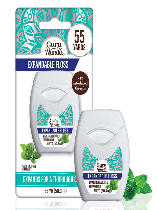 GuruNanda Expandable Waxed Dental Floss for Gentle, Deep Cleaning Wide Teeth Flossing - Peppermint Flavor - 55 Yards Nirvana Guru