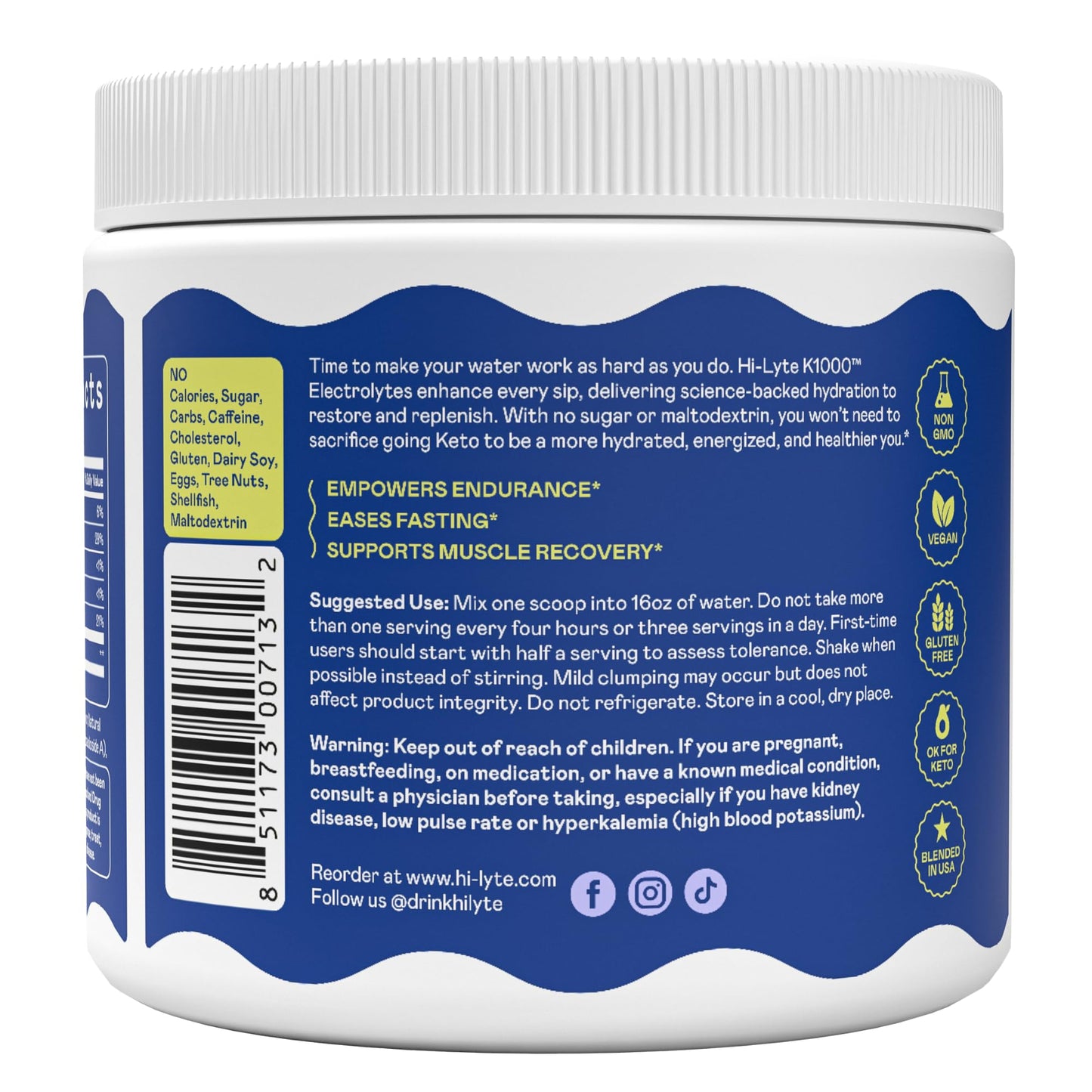 Hi-Lyte Keto K1000 Electrolyte Powder | Raspberry Lemon | Hydration Supplement Drink Mix | Boost Energy & Beat Leg Cramps | No Sugar, No Maltodextrin | 50 Servings