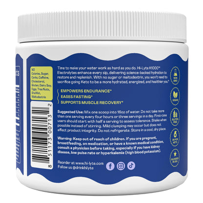 Hi-Lyte Keto K1000 Electrolyte Powder | Raspberry Lemon | Hydration Supplement Drink Mix | Boost Energy & Beat Leg Cramps | No Sugar, No Maltodextrin | 50 Servings