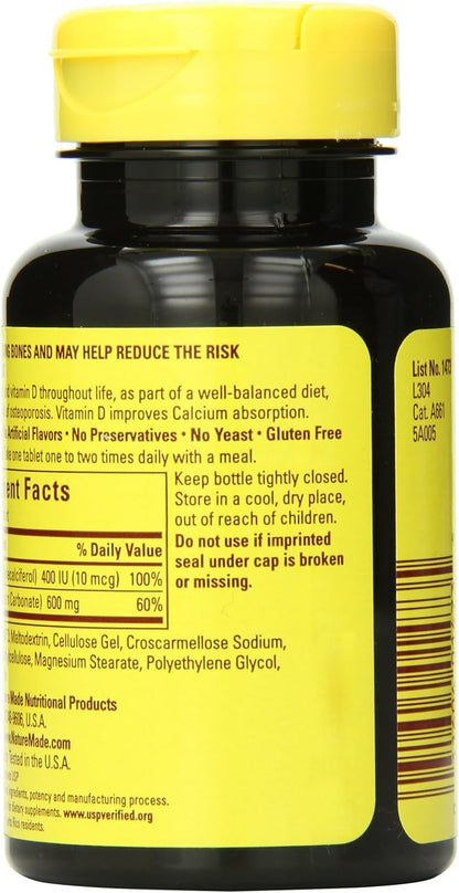 Nature Made Calcium 600 mg with Vitamin D3, Dietary Supplement for Bone Support, 220 Tablets (pack of 1) - Nirvana Guru