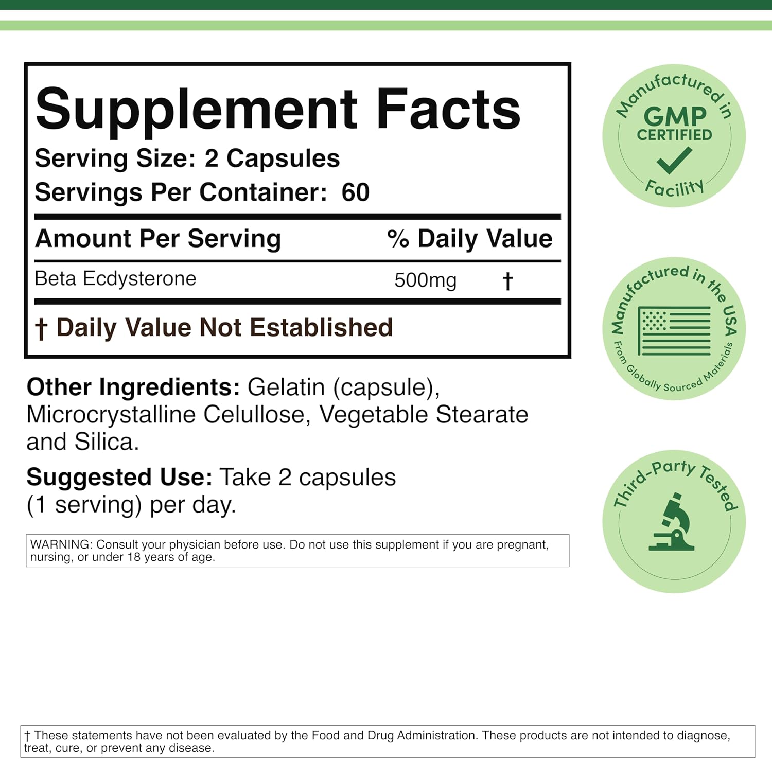 Beta Ecdysterone Supplement - 500mg Per Serving (120 Capsules, 60 Servings) Powerful Plant Anabolic to Support Men's Health (Non-GMO and Gluten Free) by Double Wood Nirvana Guru