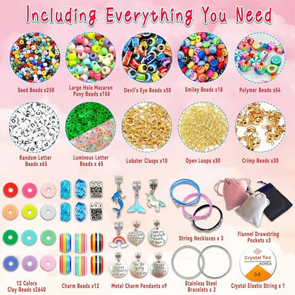 leitait Girls Toys Bracelet Making Kit -3400pcs Charm Jewelry Making Kit Supplies,Unicorn/Mermaid Crafts Birthday Christmas Gifts for Girls Ages 5 6 7 8 9 10 11 12 Years Old nirvanaguru