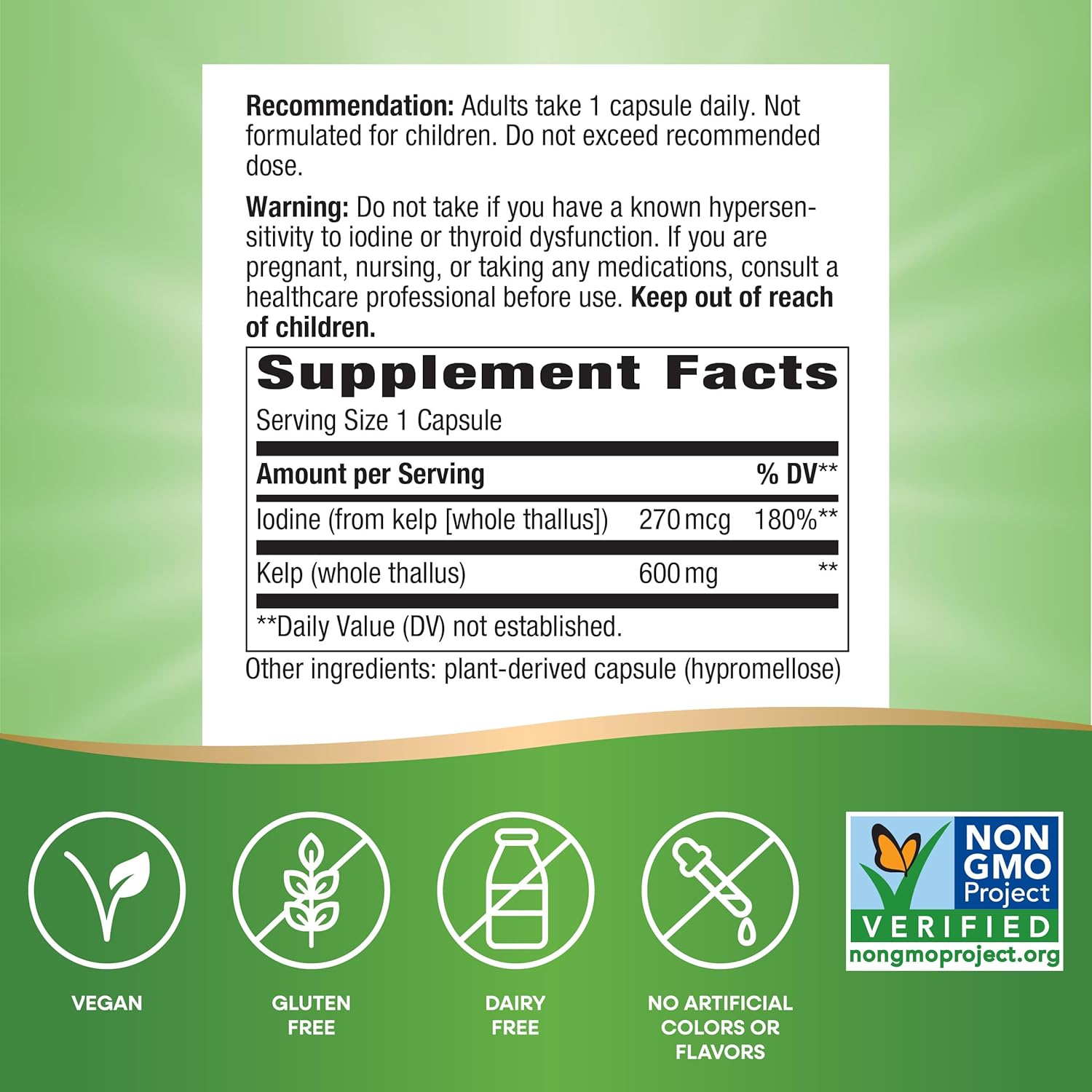 Nature's Way Kelp, Supports Thyroid Function*, 600 mg per Serving, Non-GMO Project Verified, 180 Capsules (Packaging May Vary) - Nirvana Guru