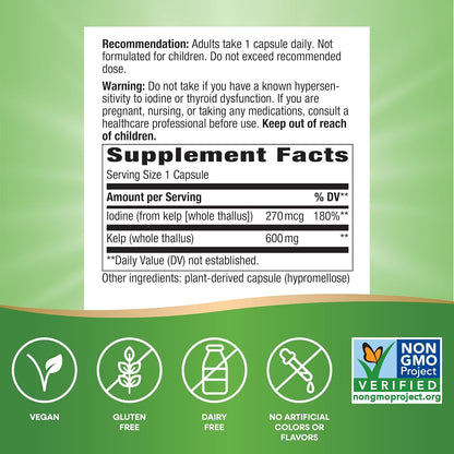 Nature's Way Kelp, Supports Thyroid Function*, 600 mg per Serving, Non-GMO Project Verified, 180 Capsules (Packaging May Vary) - Nirvana Guru