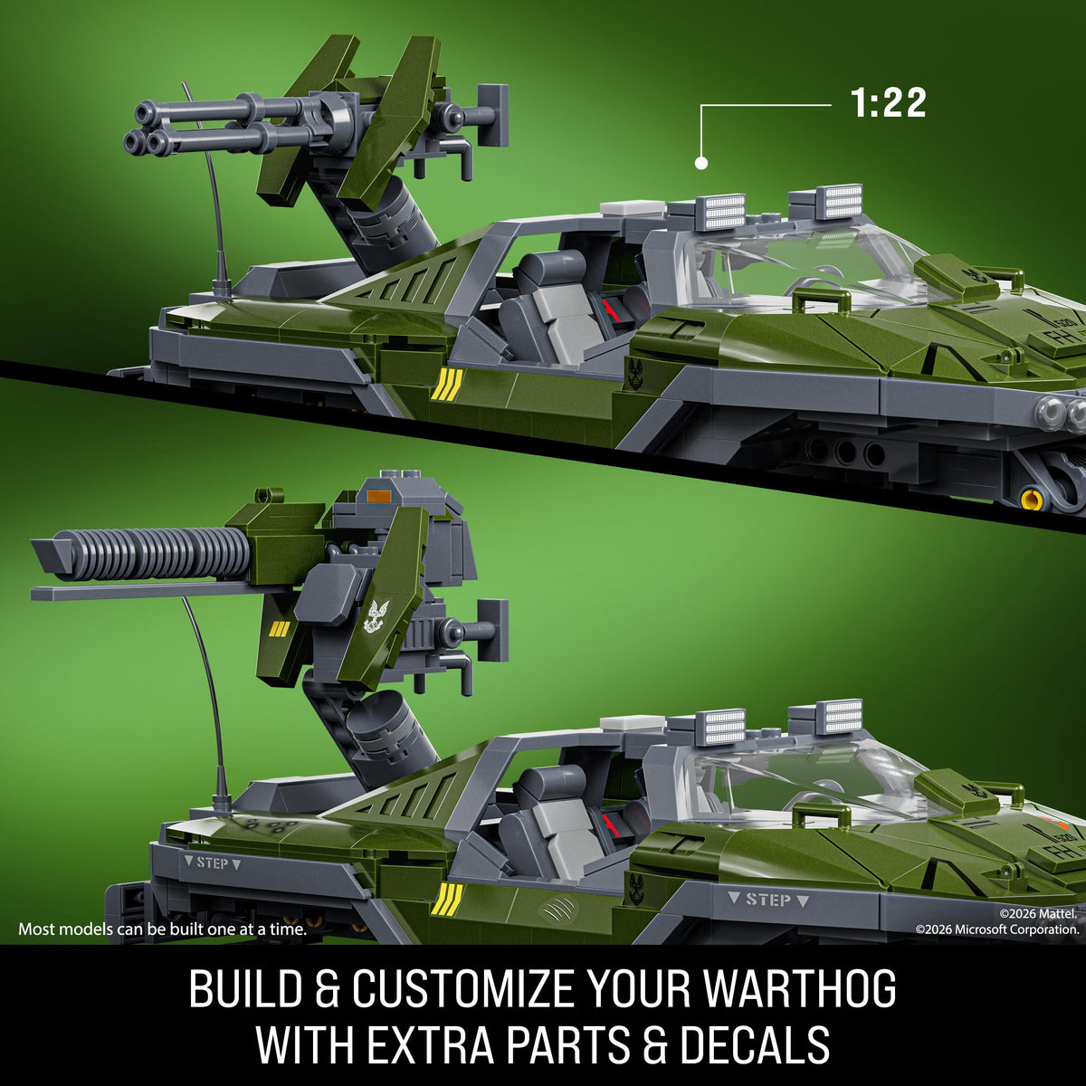 Mattel Brick Shop Hot Wheels Elite Series Halo Building Set, UNSC M12 Warthog with 935 Pieces, Realistic Details and Custom Decals, Adult Collectors