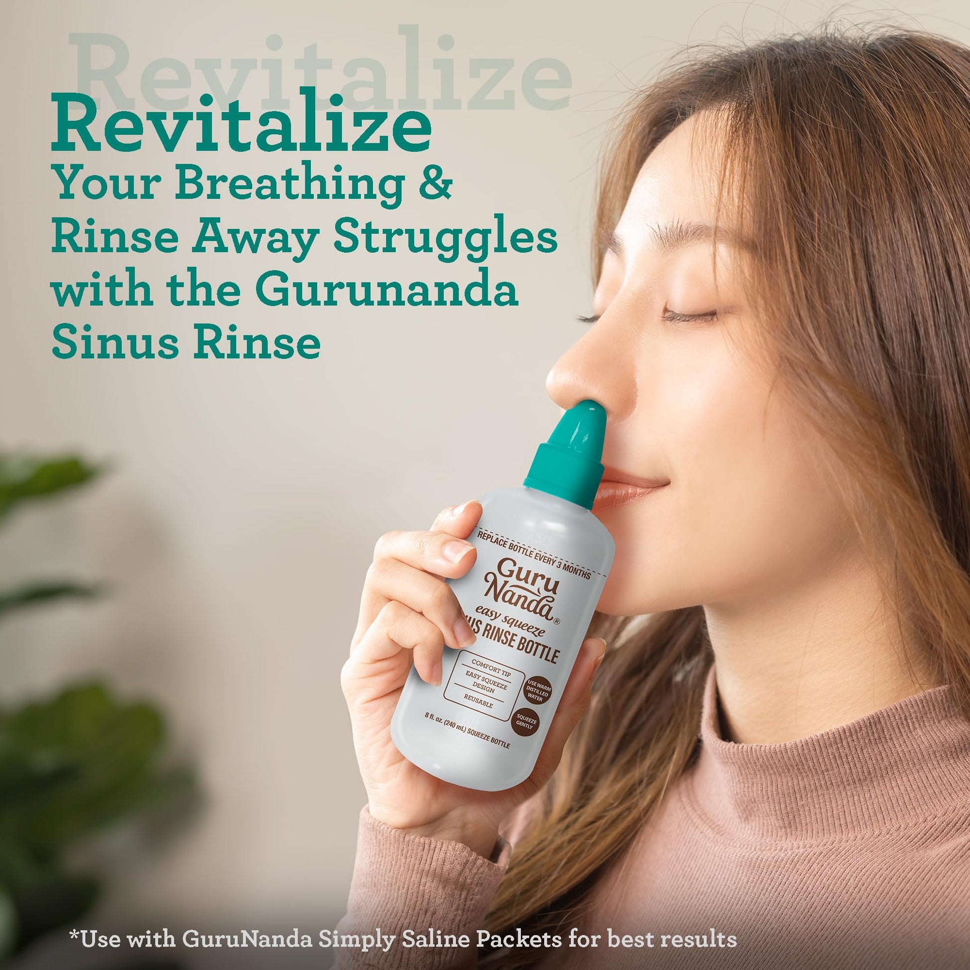 GuruNanda PreMixed Saline Packets for Nasal Rinse (120 Count), All Natural Sinus Rinse Packets to Help with Allergies & Congestion Relief, 0.08oz Each Nirvana Guru