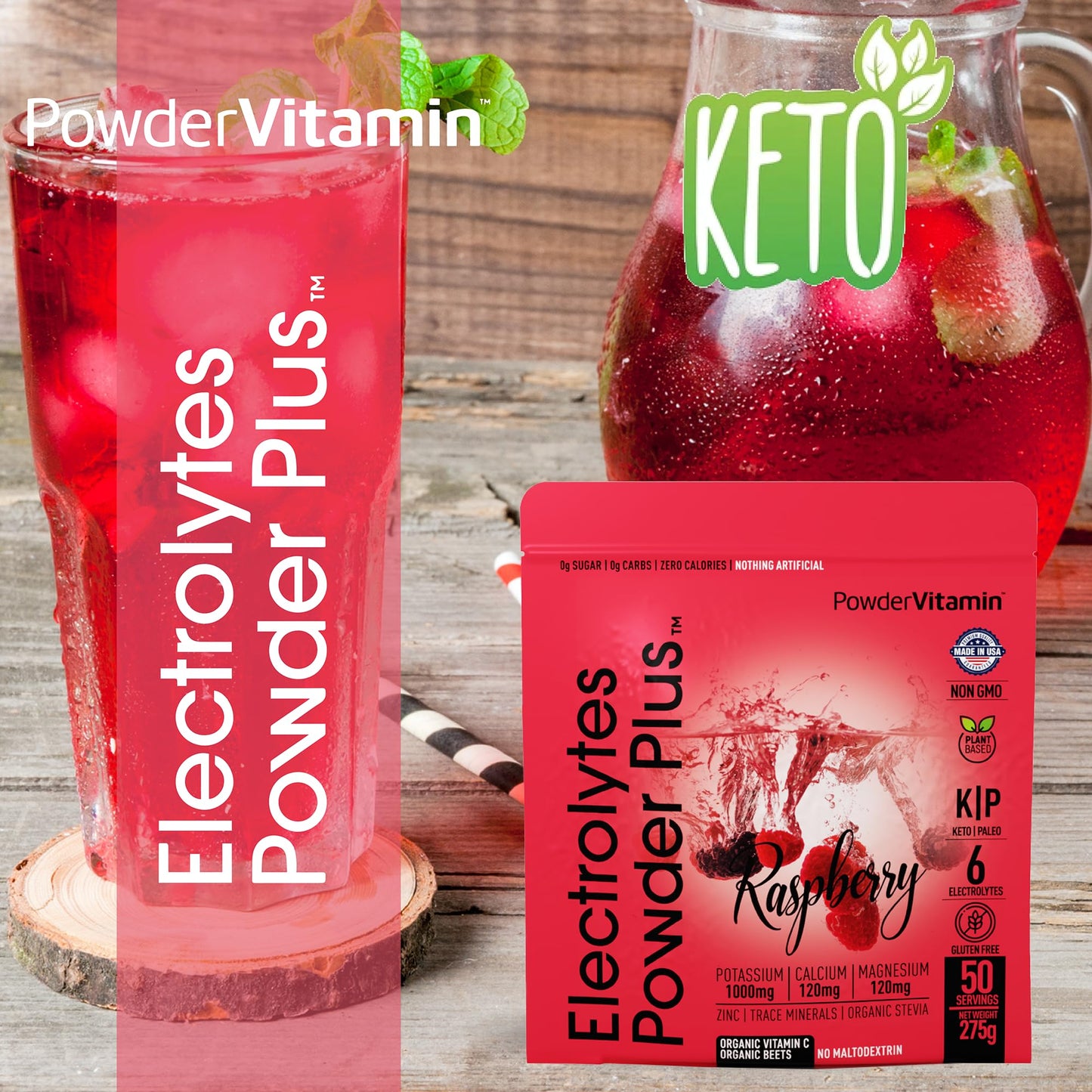 PowerVitamin Lemonade Electrolytes Powder No Sugar for Daily Energy - Keto Electrolytes - Hydration Powder with 1000mg Potassium, 120mg Calcium, Magnesium, Organic Vitamin C, 100 Servings