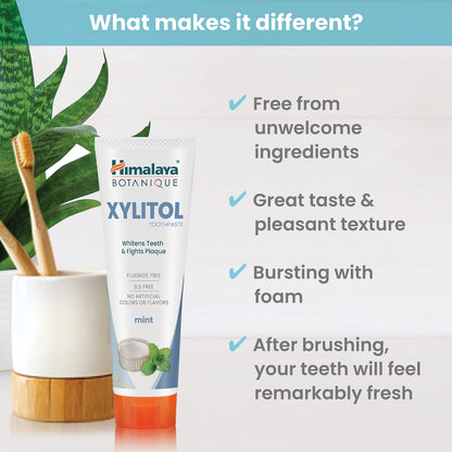 Himalaya Botanique Whitening Antiplaque Toothpaste with Xylitol, Fluoride Free, for Plaque Reduction & Gentle Whitening, 4 oz - Nirvana Guru