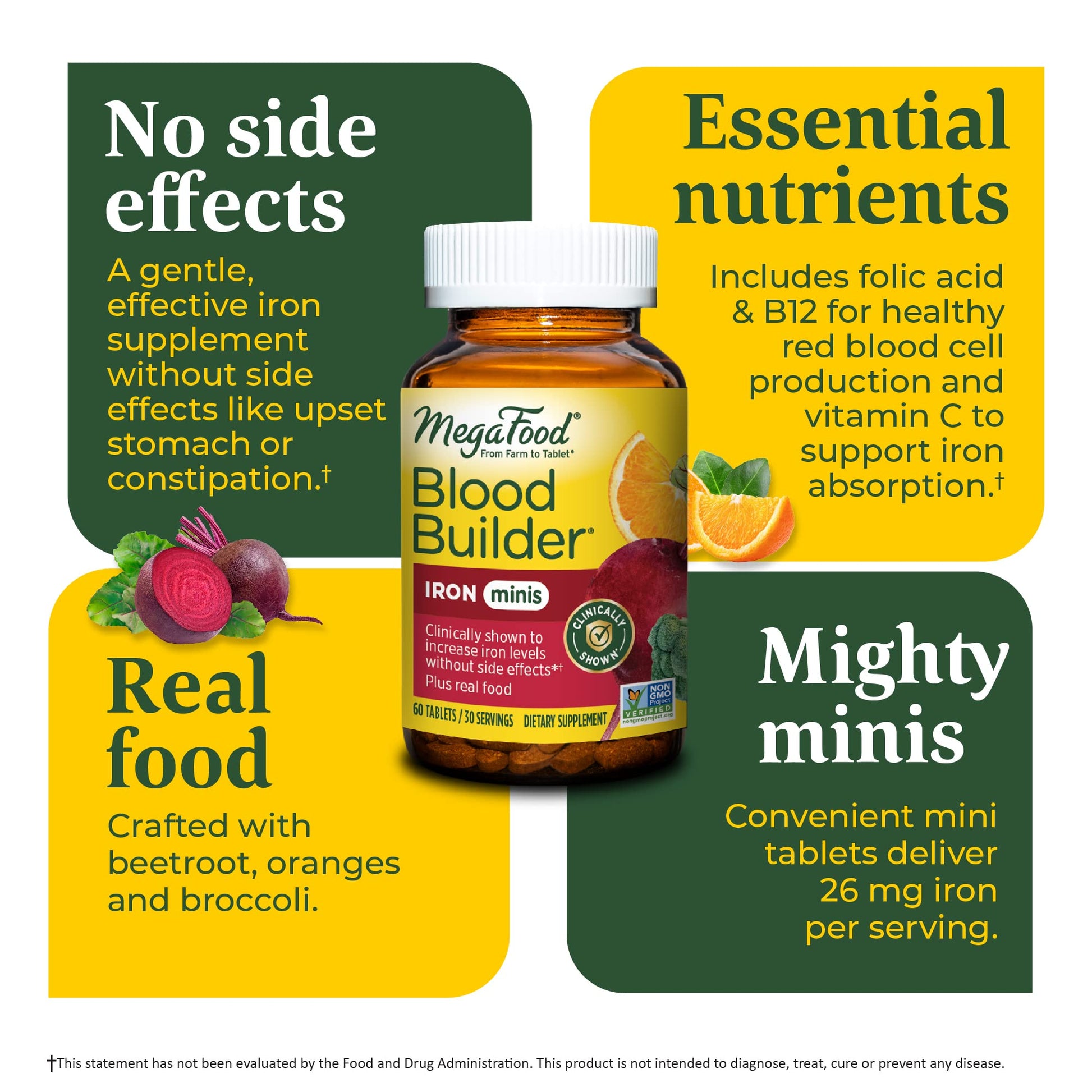 MegaFood Blood Builder Iron Supplement Clinically Shown to Increase Iron Levels Without Side Effects, Vegan Supplement For Women with Vitamin C, Vitamin B12 & Folic Acid, 90 Tablets - Nirvana Guru