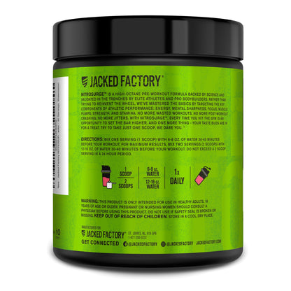 Jacked Factory NITROSURGE Pre Workout Supplement - Energy Booster, Instant Strength Gains, Clear Focus & Intense Pumps - NO Booster & Powerful Preworkout Energy Powder - 30 Servings, Blue Raspberry