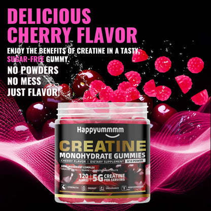 Creatine Monohydrate Gummies 5000mg for Men & Women, Chewables Creatine Monohydrate for Muscle Strength, Muscle Builder, Energy Boost, Pre-Workout Supplement(90 Count)-Strawberry.