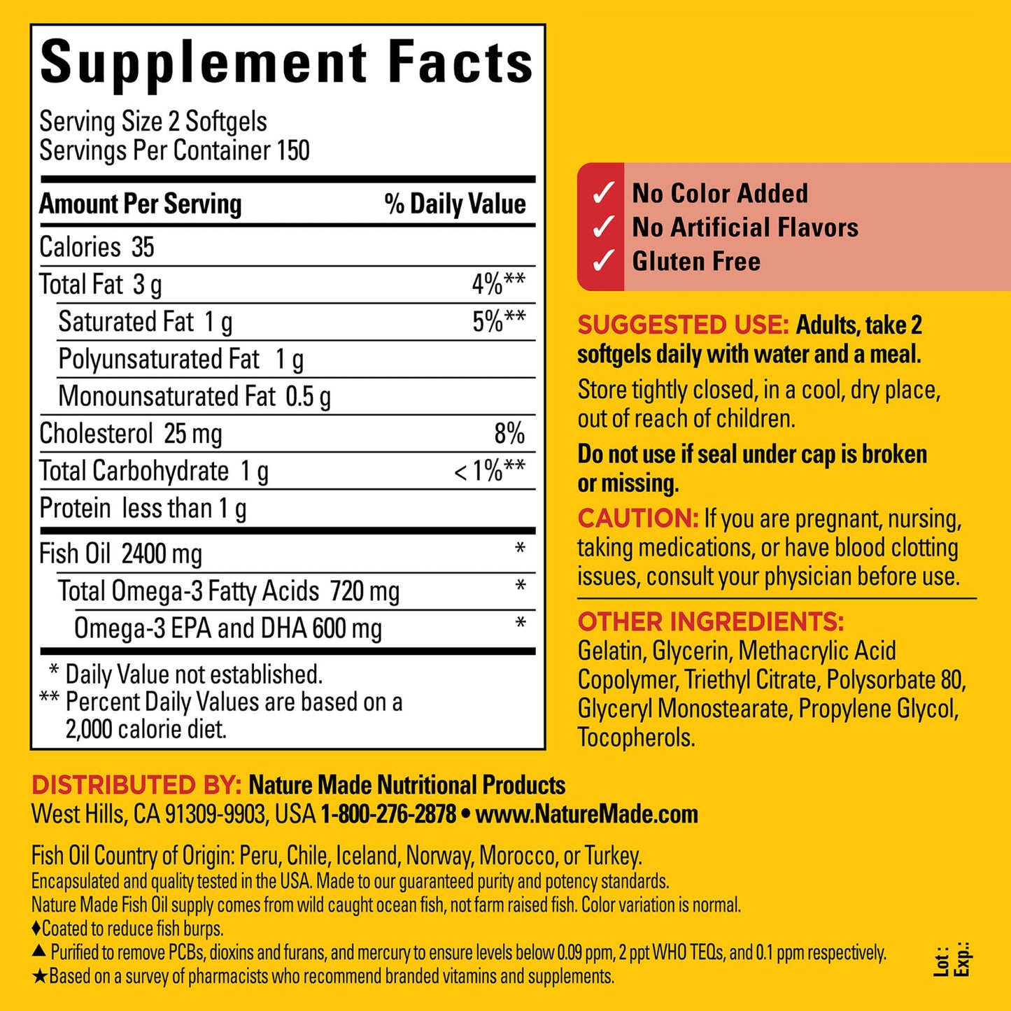 Nature Made Burp Less Fish Oil Omega 3 Supplements, 1200 mg Softgels, Omega 3 Fish Oil for Healthy Heart Support, 300 Softgels, 150 Day Supply - Nirvana Guru
