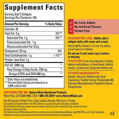 Nature Made Burp Less Fish Oil Omega 3 Supplements, 1200 mg Softgels, Omega 3 Fish Oil for Healthy Heart Support, 300 Softgels, 150 Day Supply - Nirvana Guru