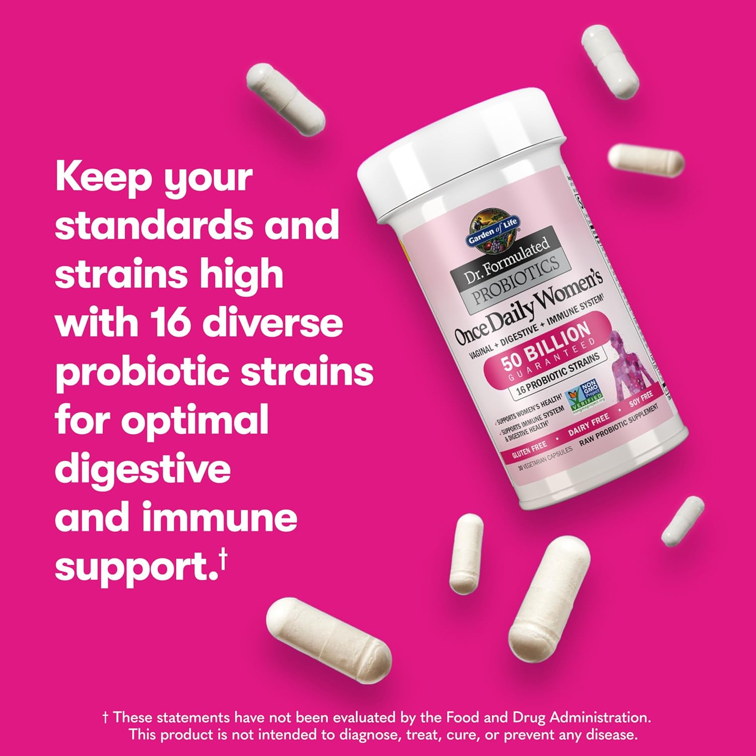 Garden of Life Once Daily Dr. Formulated Probiotics for Women 50 Billion CFU 16 Probiotic Strains with Organic Prebiotics for Digestive, Vaginal & Immune Health, Dairy Free, Shelf Stable 30 Capsules - Nirvana Guru