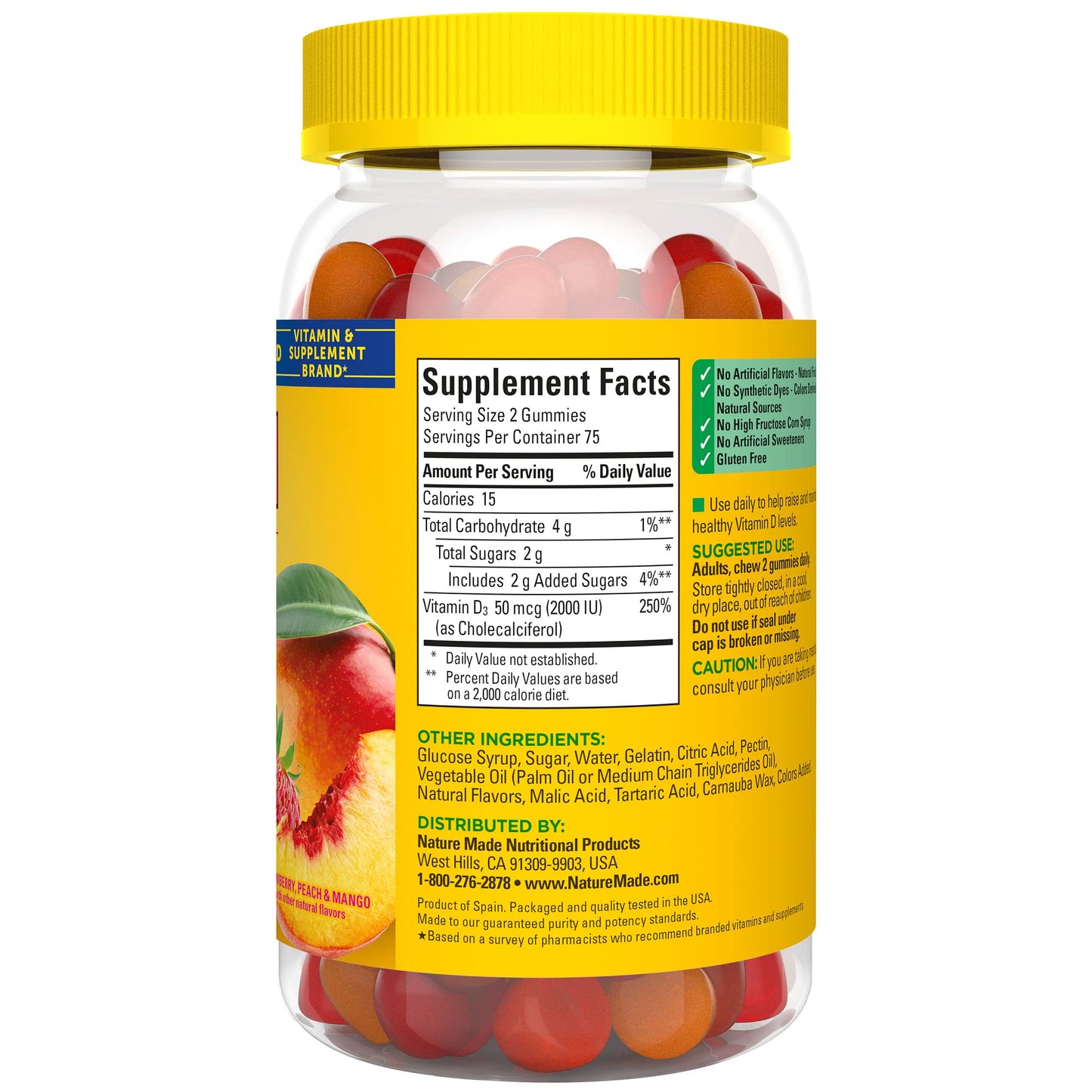 Nature Made Vitamin D3 2000 IU (50 mcg) per serving, Dietary Supplement for Bone, Teeth, Muscle and Immune Health Support, 90 Gummies, 45 Day Supply - Nirvana Guru
