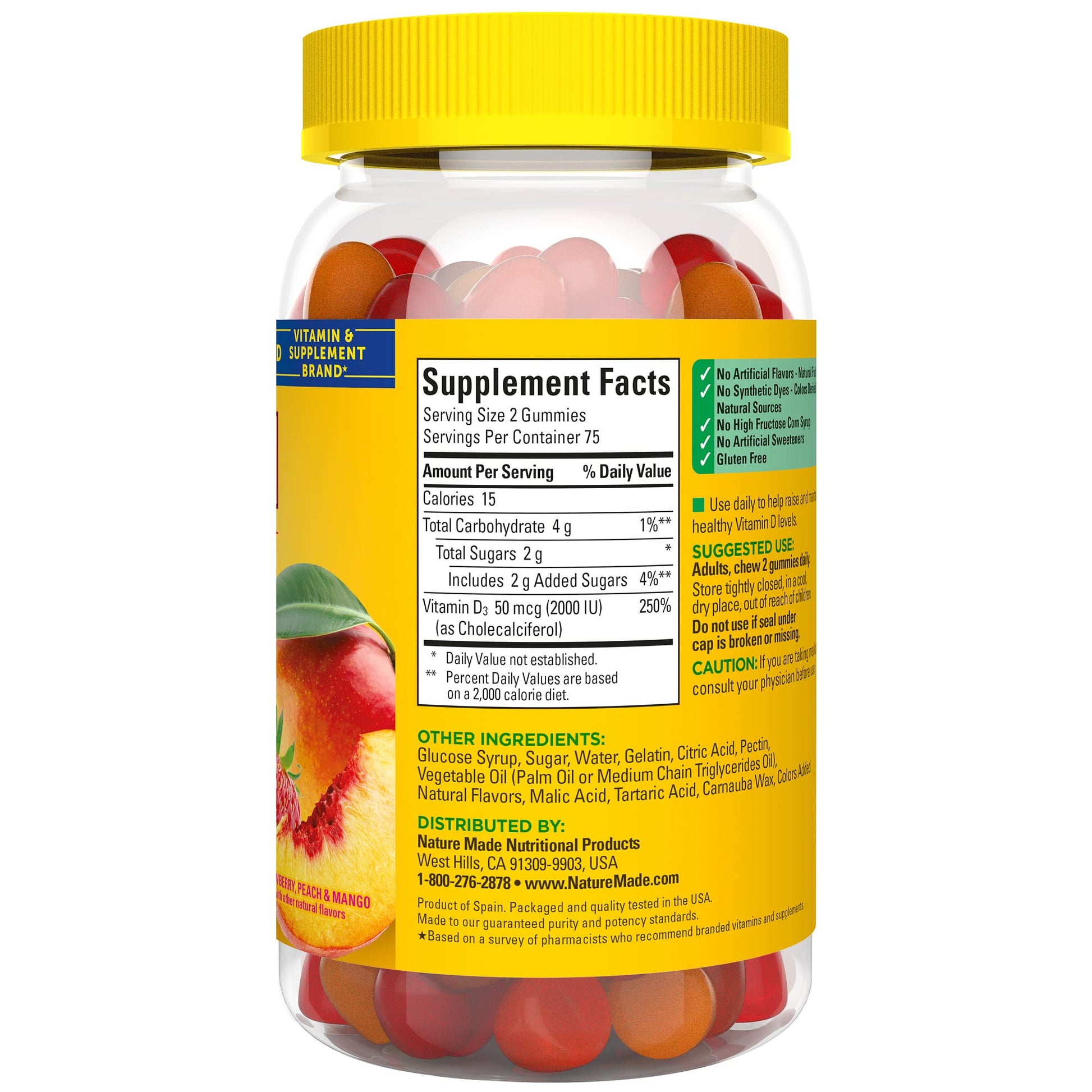 Nature Made Vitamin D3 2000 IU (50 mcg) per serving, Dietary Supplement for Bone, Teeth, Muscle and Immune Health Support, 90 Gummies, 45 Day Supply - Nirvana Guru
