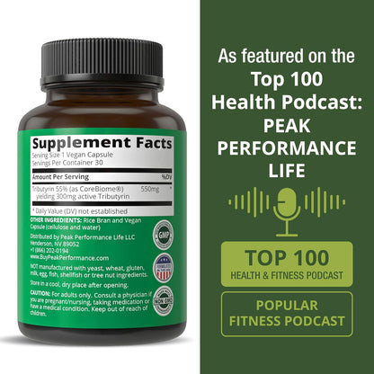 CoreBiome Tributyrin Postbiotic Supplement Clinically Tested For Gut Health. More Effective than Sodium Butyrate Capsules. High Bioavailability Post Biotics For Digestive, Leaky Gut, Colon, Microbiome Nirvana Guru