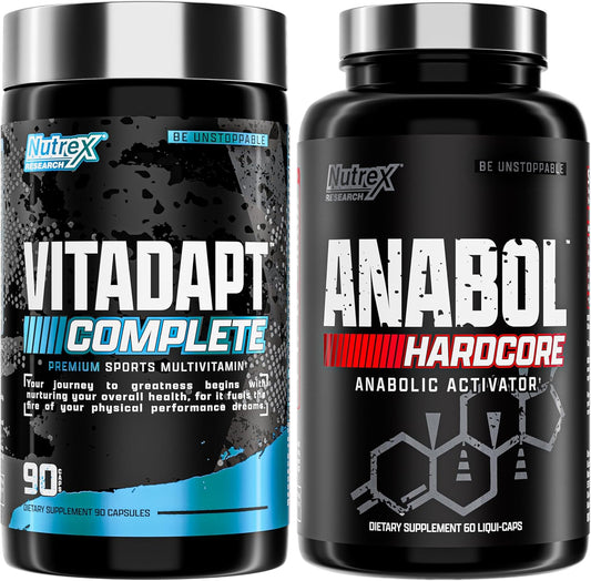 Nutrex Research Anabol Hardcore & Vitadapt Complete Sports Multivitamin with KSM-66 Ashwagandha Nirvana Guru