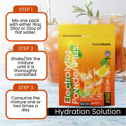 PowerVitamin Lemonade Electrolytes Powder No Sugar for Daily Energy - Keto Electrolytes - Hydration Powder with 1000mg Potassium, 120mg Calcium, Magnesium, Organic Vitamin C, 100 Servings