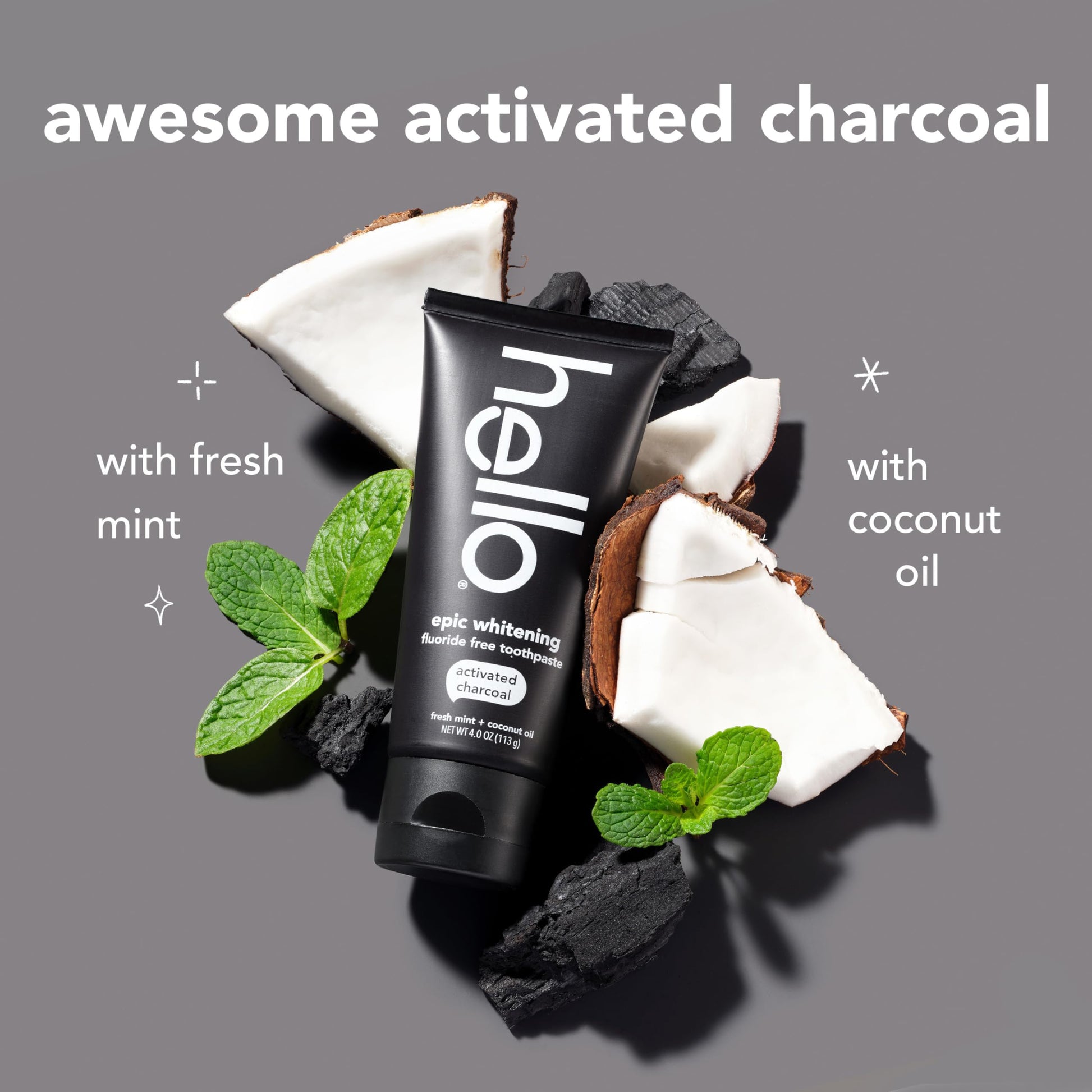 Hello Activated Charcoal Toothpaste, Fluoride Free with Activated Charcoal, Teeth Whitening Toothpaste with Fresh Mint and Coconut Oil, No SLS, Vegan, Gluten Free, 3 Pack, 4 OZ Tubes Nirvana Guru