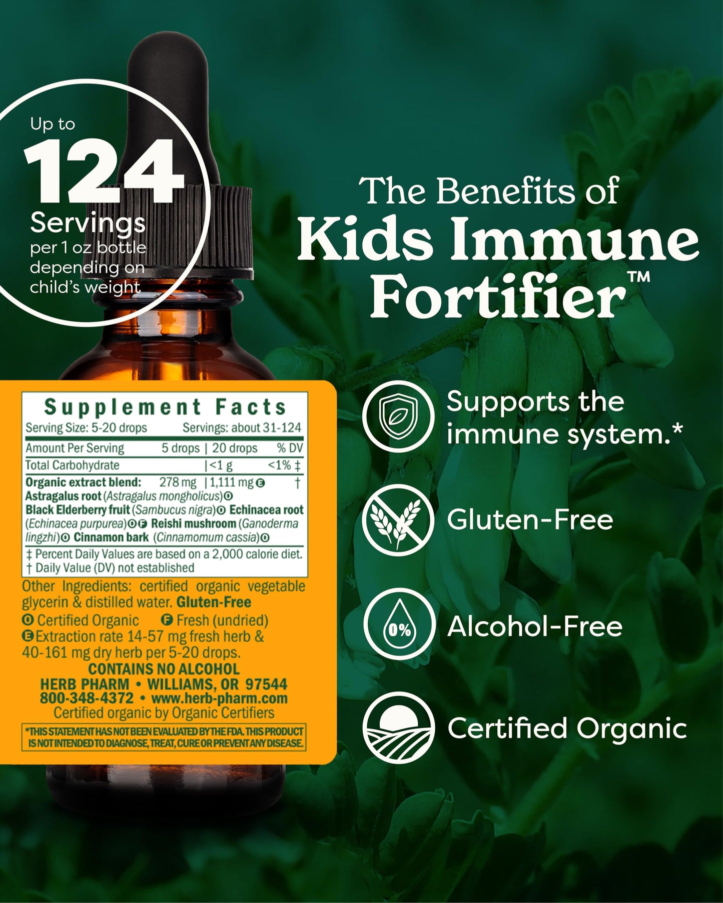Herb Pharm Kids Certified-Organic Alcohol-Free Immune Fortifier Liquid Herbal Formula, 1 Ounce - Nirvana Guru