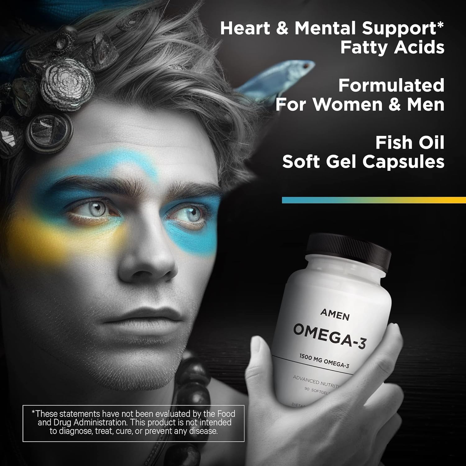 Amen Omega-3 Supplement - 1500mg High-Potency Daily Omega 3 - EPA and DHA Fatty Acids Fish Oil - 45-Day Supply - Fatty Acid Supplements - Fish Oil Pills - Non-GMO - 90 Soft Gels Capsules Nirvana Guru