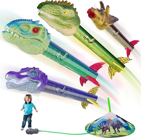 Dinosaur Toy Rocket Launcher for Kids - Launch Up to 100 Ft, 4 Rockets, Outdoor Outside Toys for Kids, Dinosaur Toys, Birthday Gifts for 3 4 5 6 7 8-12 Year Old Boys Girls nirvanaguru
