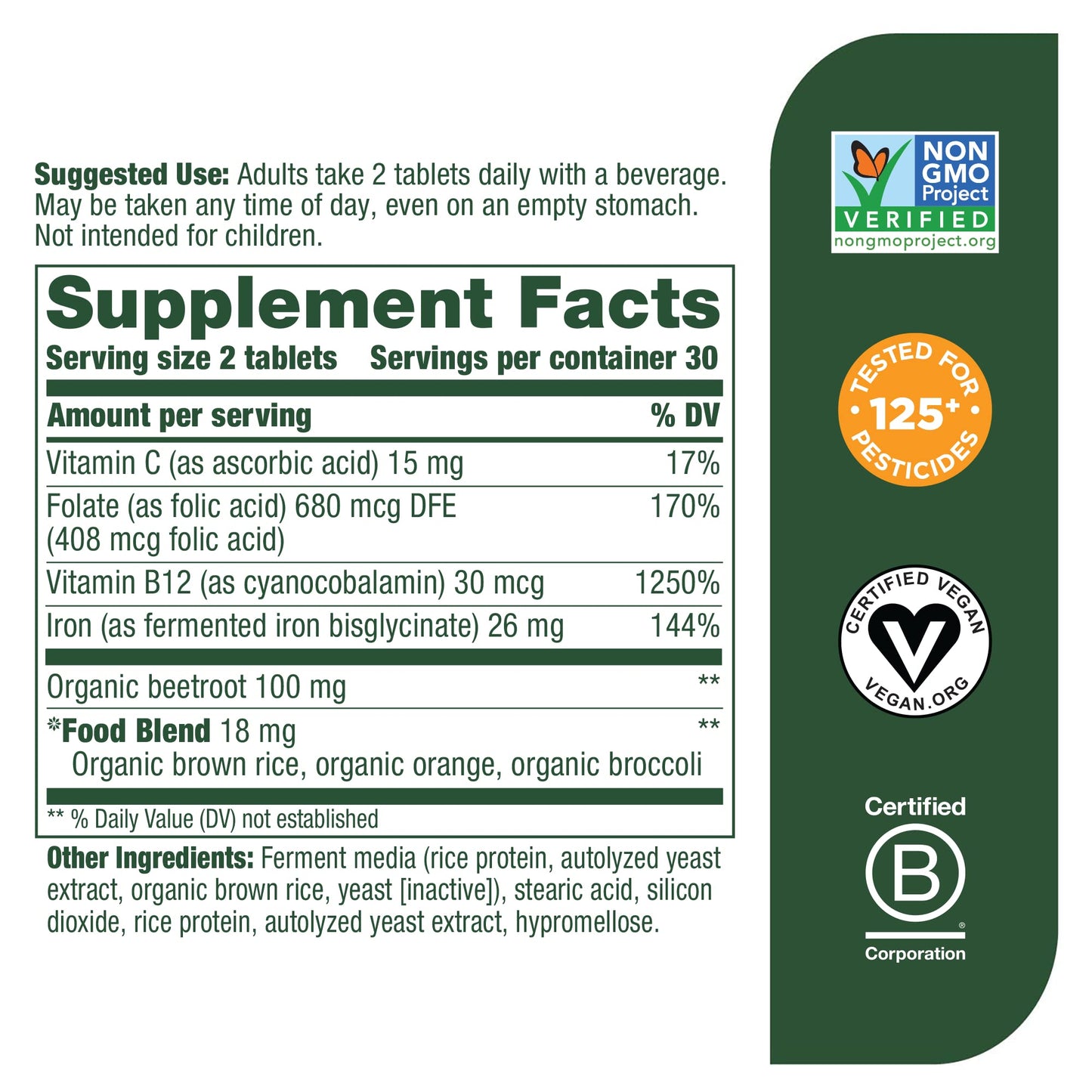 MegaFood Blood Builder Iron Supplement Clinically Shown to Increase Iron Levels Without Side Effects, Vegan Supplement For Women with Vitamin C, Vitamin B12 & Folic Acid, 90 Tablets - Nirvana Guru