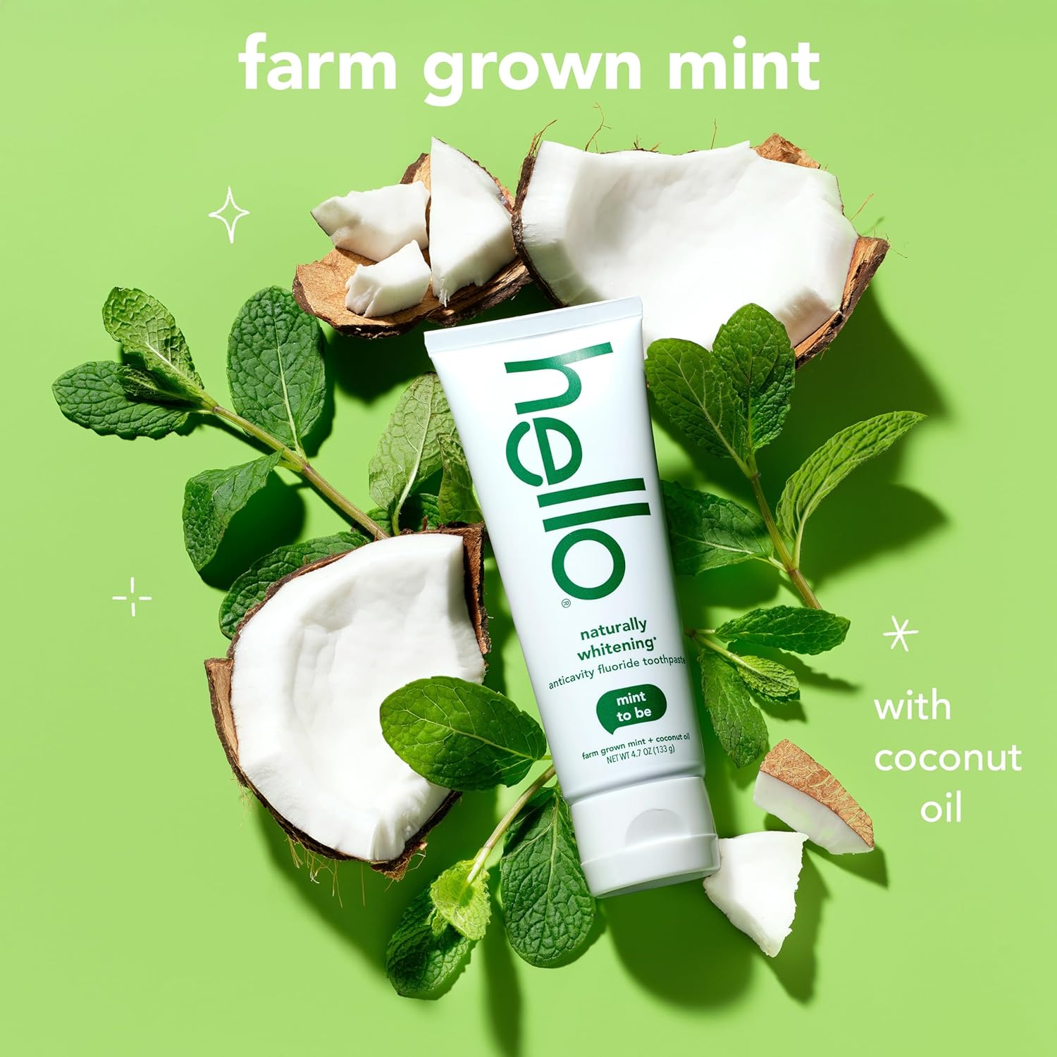 Hello Naturally Whitening Fluoride Toothpaste, Natural Whitening Toothpaste with Coconut Oil and Tea Tree Oil, Tames Bad Breath, Helps Moisturize, and Fights Cavities, Mint, 3 Pack, 4.7 Oz Tubes Nirvana Guru