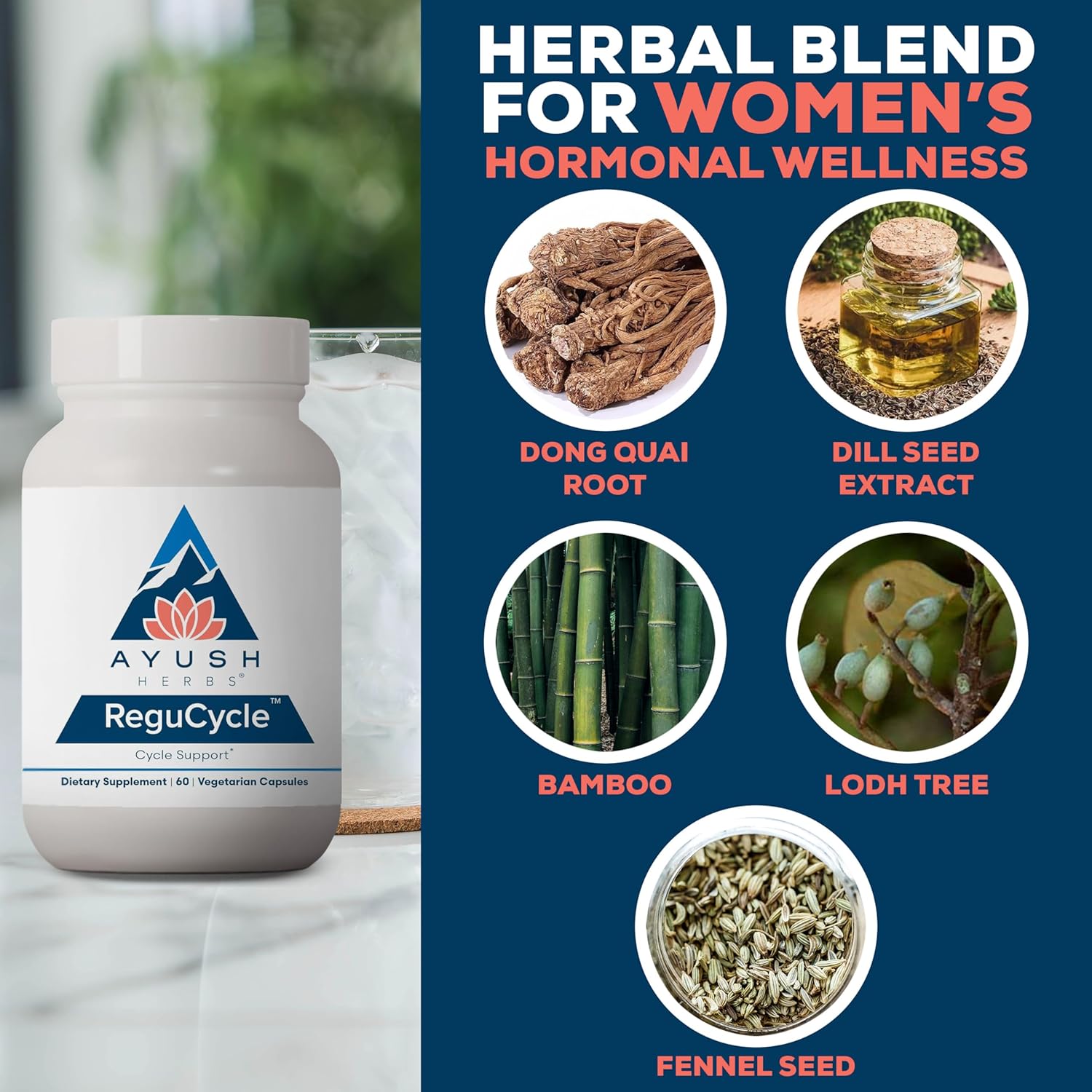 Ayush Herbs Regu-Cycle - Hormone Balance for Women, Hormonal Support, Period Support & Relief, Reproductive Health, Regulate Menstrual Cycle, Ovarian Support Supplement - 60 Vegetarian Capsules Nirvana Guru