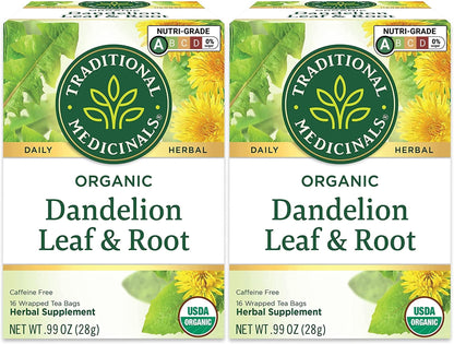 Traditional Medicinals Tea, Organic Dandelion Leaf & Root, Supports Kidney Function & Healthy Digestion, 16 Tea Bags - Nirvana Guru