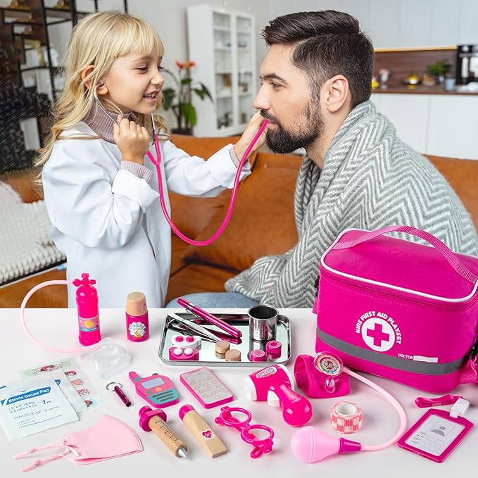 Doctor Kit for Kids Girls, 34 Pcs Kids Doctor Kit for Toddlers 3-5 with Medical Storage Bag & Real Stethoscope, Pretend Play Set for Boys Girls Fun Role Playing Game nirvanaguru