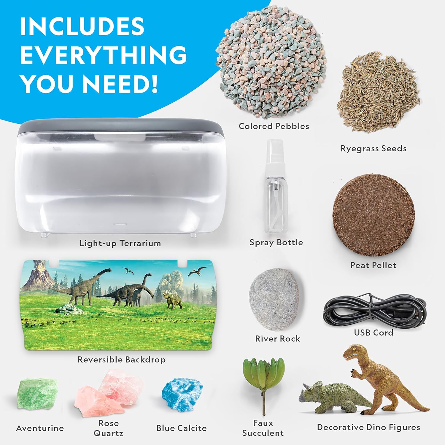 NATIONAL GEOGRAPHIC Light Up Terrarium Kit for Kids - Build a Dinosaur Habitat with Real Plants & Gemstones, Science Kit Gift for Boys & Girls, Dinosaur Toys for Kids Nirvana Guru