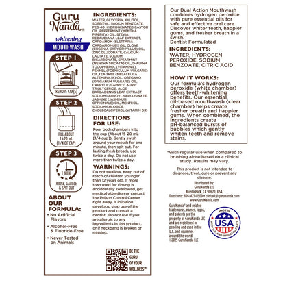 GuruNanda Teeth Whitening Dual Barrel Oxyburst Mouthwash - Alcohol & Fluoride Free, Hydrogen Peroxide to Promote Whiter Teeth - Wild Mint - 20 Fl Oz Nirvana Guru