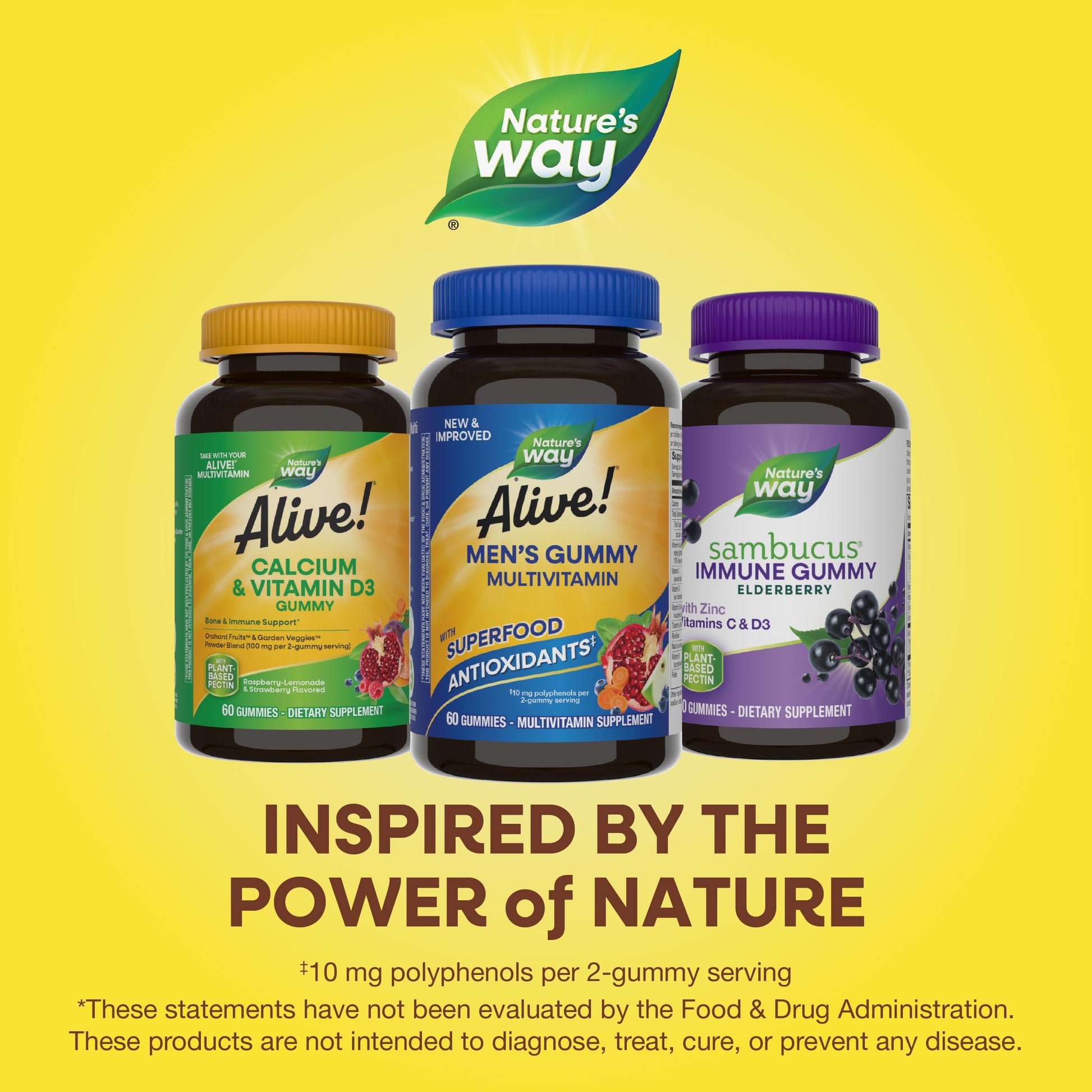 Nature's Way Alive! Men's Gummy Multivitamin, Supports Energy Metabolism*, Muscle Function*, Superfood Antioxidants(1), B-Vitamins, Vegetarian, Fruit Flavored, 60 Gummies (Packaging May Vary) - Nirvana Guru