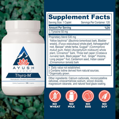 Ayush Herbs Thyro-M - Thyroid Support for Women & Men, Thyroid Health, Thyroid Care with L Tyrosine, Ashwagandha, Kelp, Natural Energy Support - 120 Vegetarian Capsules (1 Count) Nirvana Guru