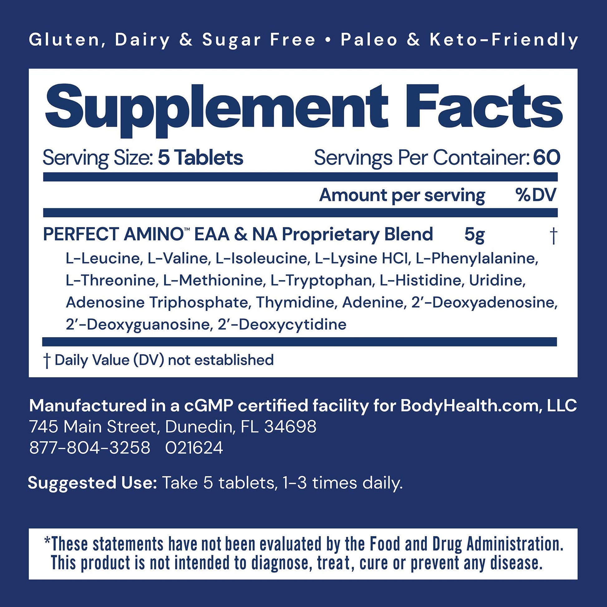 BodyHealth PerfectAmino Tablets (150 ct), Essential Amino Acid with BCAAs + Lysine, Phenylalanine, Threonine, Methionine, Tryptophan, Supplement for Muscle Mass Production, Recovery & Strength - Nirvana Guru