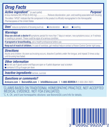 Boiron Arnica Bruise - Arnica Montana 30c for Relief of Pain, Swelling, and Discoloration from Bruises - 3 Count (240 Pellets) - Nirvana Guru