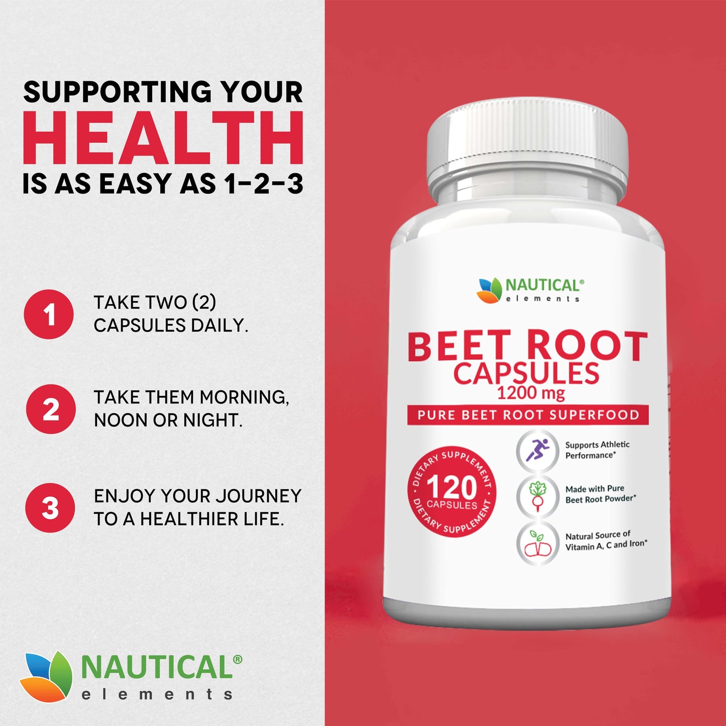Beet Root Capsules - 1200mg Per Serving - 120 Beet Root Powder Capsules - Beetroot Powder Supports Blood Pressure, Athletic Performance, Digestive, Immune System (Pure, Non-GMO & Gluten Free