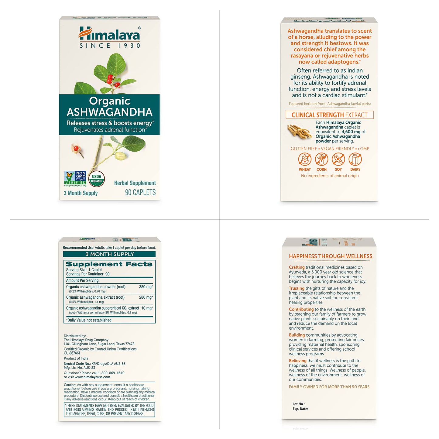 Himalaya Organic Ashwagandha, 120 Day Supply, Herbal Supplement for Stress Relief, Energy, Occasional Sleeplessness, Excipient Free, Organic, Non-GMO, Vegan, Gluten Free, 670 mg, 60 Caplets, 2 Pack - Nirvana Guru